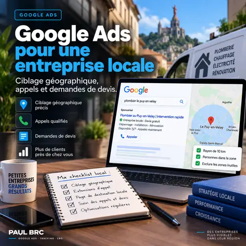 Campagne Google Ads pour une entreprise locale : ciblage géographique, extension d'appel et demandes de devis